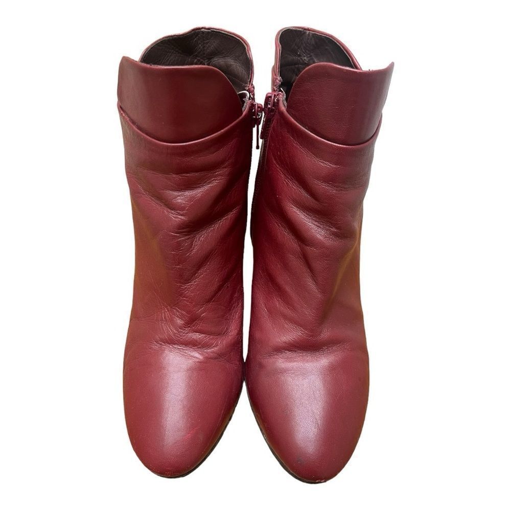 Megumi Ochi Red Soft Leather Ankle Boots Round Toe Chunky Heel Sz 40 Sz 8.5